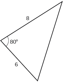 A triangle. One angle is 80 degrees with opposite side unknown. The other two sides are 8 and 6.